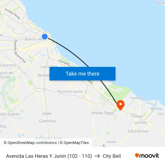 Avenida Las Heras Y Junín (102 - 110) to City Bell map