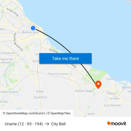 Uriarte (12 - 95 - 194) to City Bell map