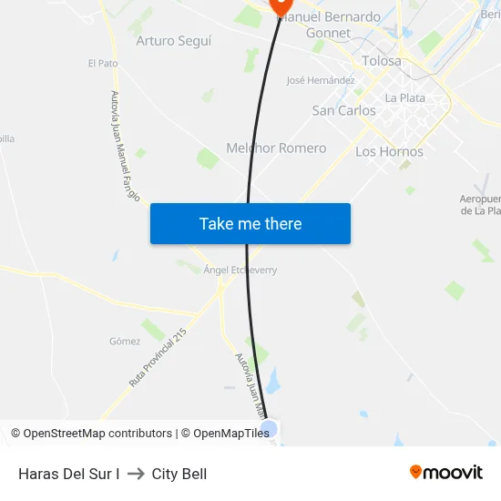 Haras Del Sur I to City Bell map