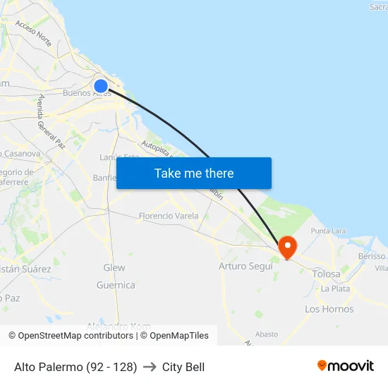 Alto Palermo (92 - 128) to City Bell map