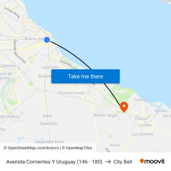 Avenida Corrientes Y Uruguay (146 - 180) to City Bell map