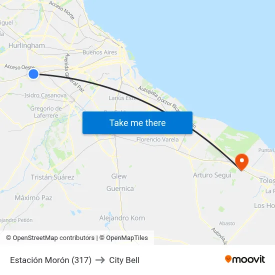 Estación Morón (317) to City Bell map
