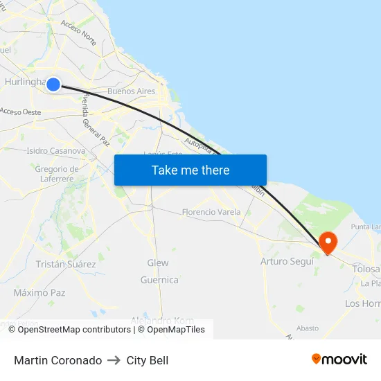 Martin Coronado to City Bell map
