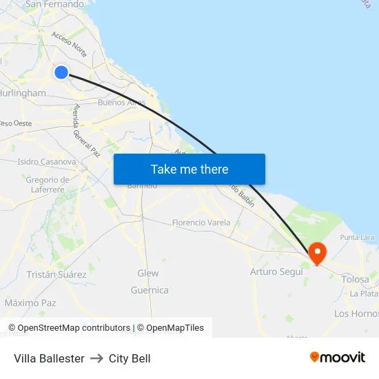 Villa Ballester to City Bell map