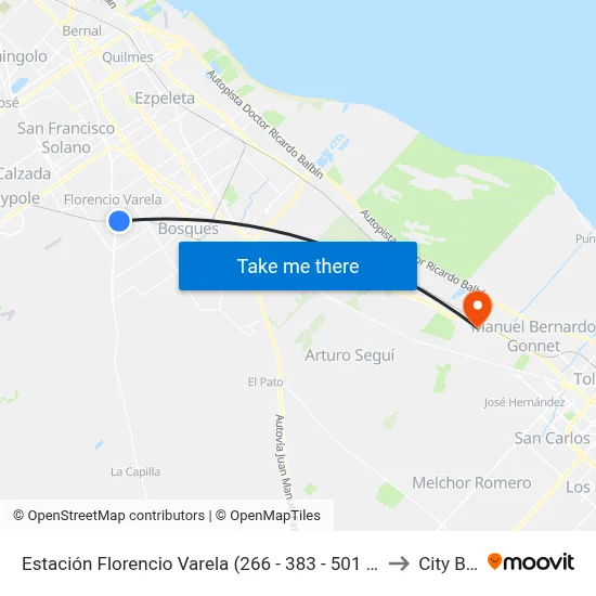 Estación Florencio Varela (266 - 383 - 501 - 504) to City Bell map