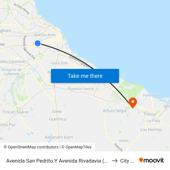 Avenida San Pedrito Y Avenida Rivadavia (76 - 145) to City Bell map