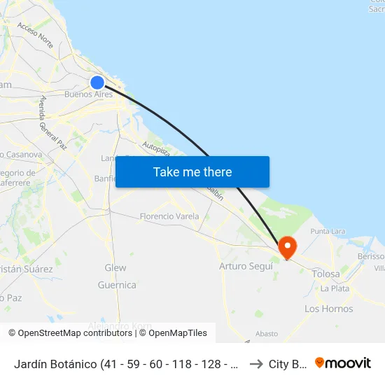 Jardín Botánico (41 - 59 - 60 - 118 - 128 - 188) to City Bell map