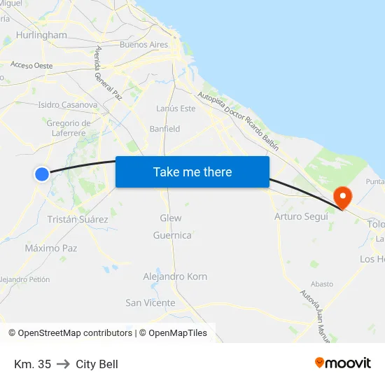 Km. 35 to City Bell map
