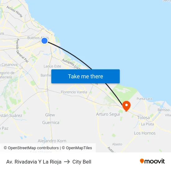 Av. Rivadavia Y La Rioja to City Bell map