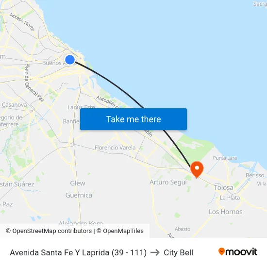 Avenida Santa Fe Y Laprida (39 - 111) to City Bell map