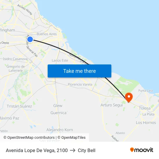 Avenida Lope De Vega, 2100 to City Bell map