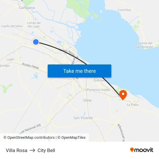 Villa Rosa to City Bell map