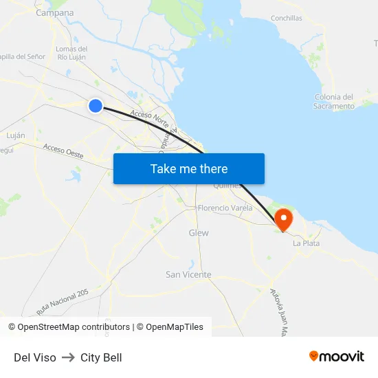 Del Viso to City Bell map