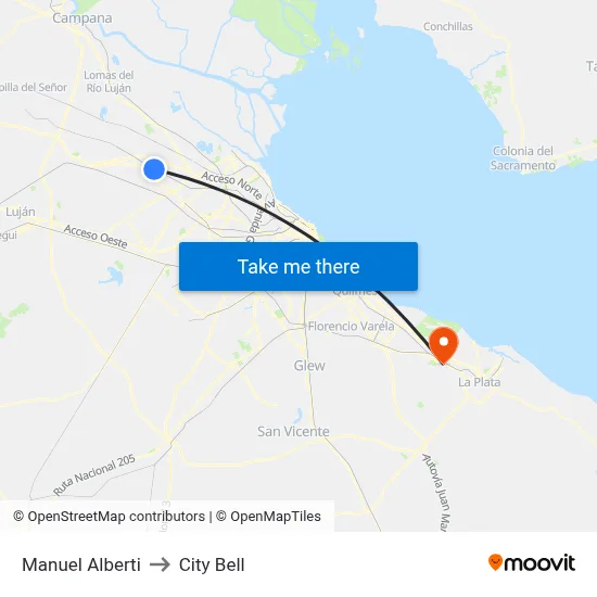 Manuel Alberti to City Bell map
