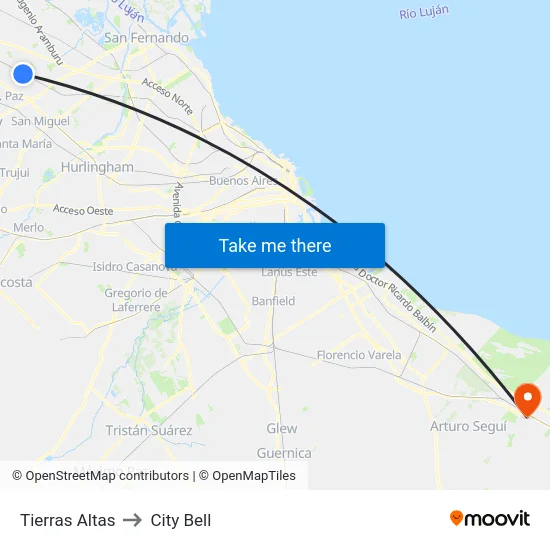 Tierras Altas to City Bell map