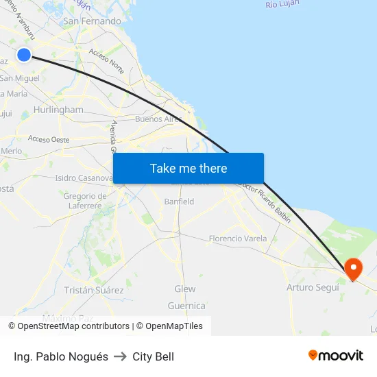 Ing. Pablo Nogués to City Bell map