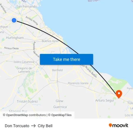 Don Torcuato to City Bell map