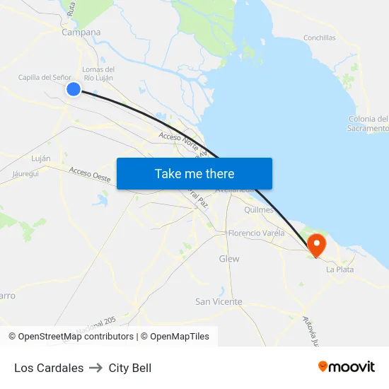 Los Cardales to City Bell map