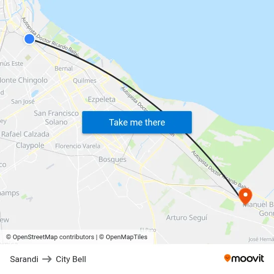Sarandi to City Bell map