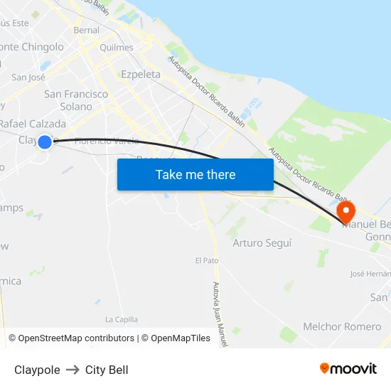 Claypole to City Bell map