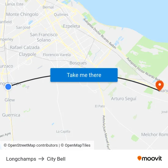 Longchamps to City Bell map