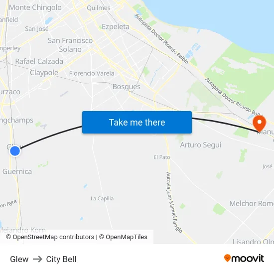 Glew to City Bell map