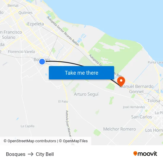 Bosques to City Bell map