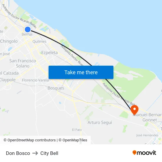 Don Bosco to City Bell map