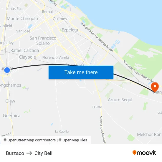 Burzaco to City Bell map