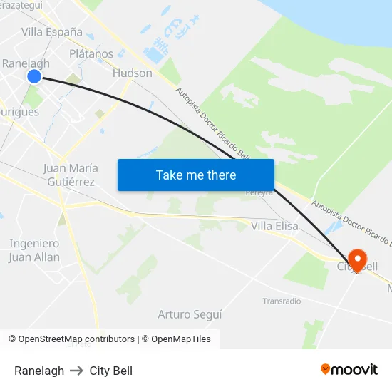 Ranelagh to City Bell map