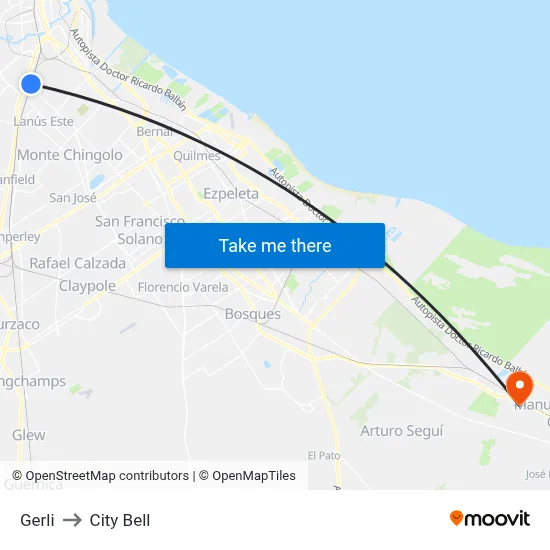 Gerli to City Bell map