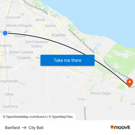 Banfield to City Bell map