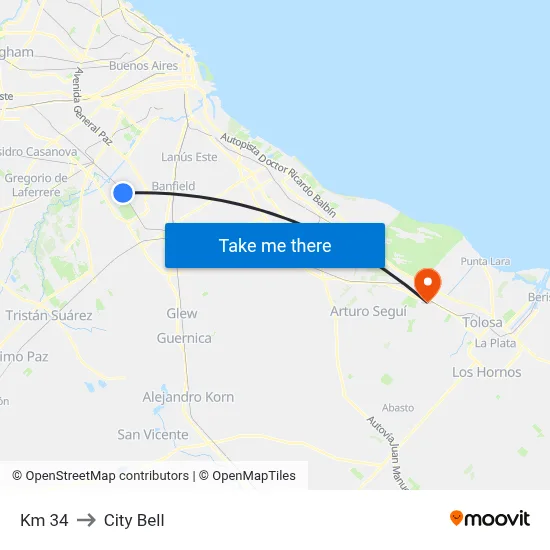 Km 34 to City Bell map
