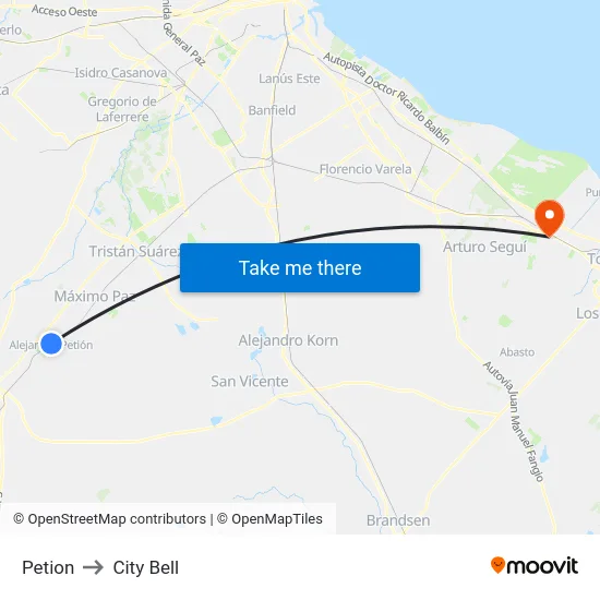 Petion to City Bell map