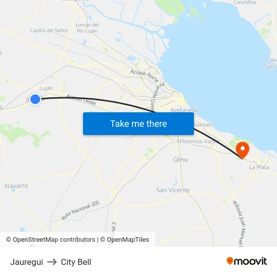 Jauregui to City Bell map