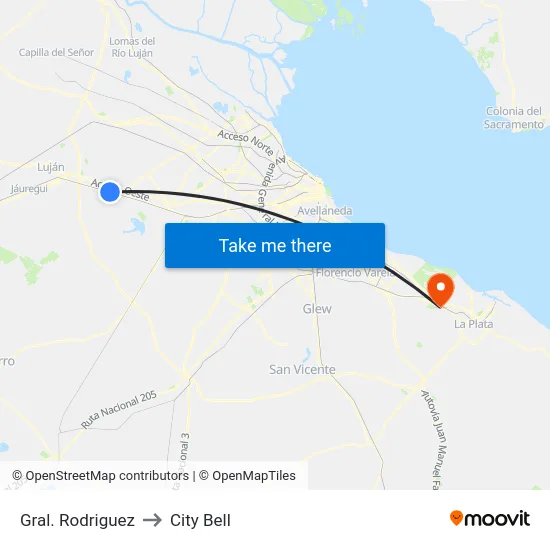 Gral. Rodriguez to City Bell map