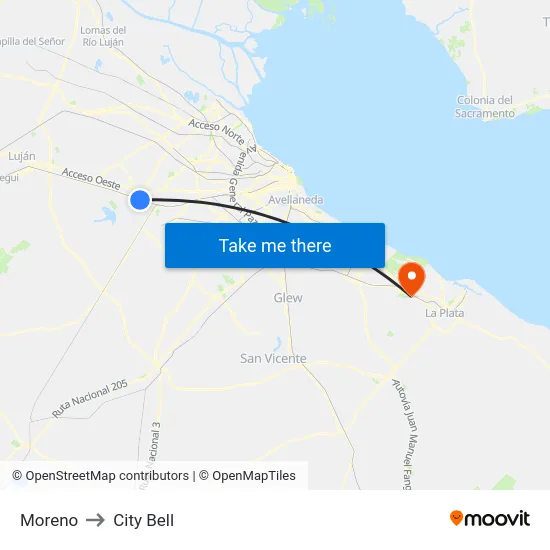 Moreno to City Bell map