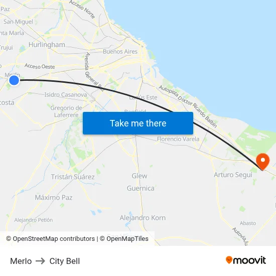 Merlo to City Bell map