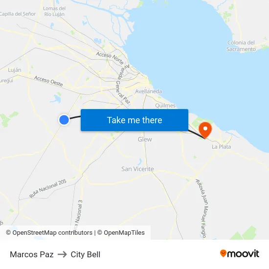 Marcos Paz to City Bell map