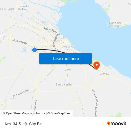 Km. 34.5 to City Bell map