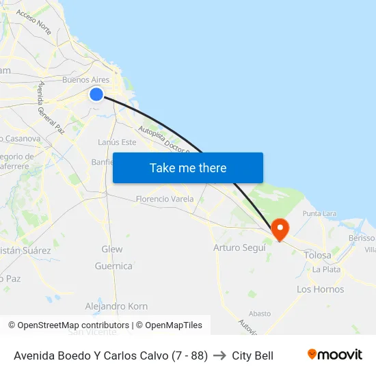 Avenida Boedo Y Carlos Calvo (7 - 88) to City Bell map