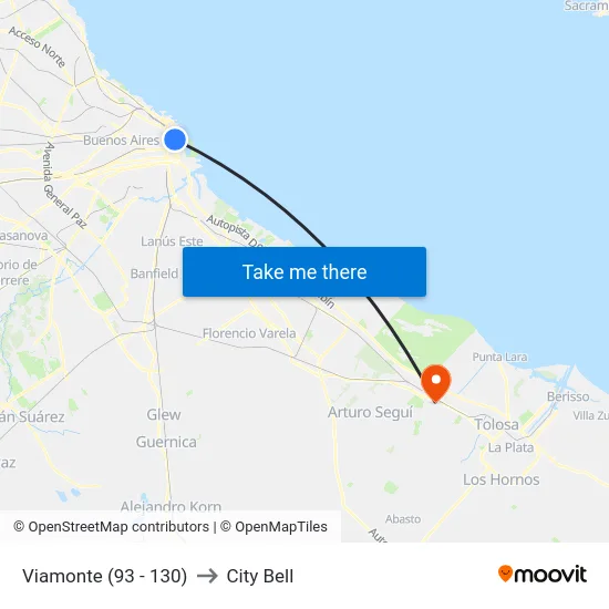 Viamonte (93 - 130) to City Bell map