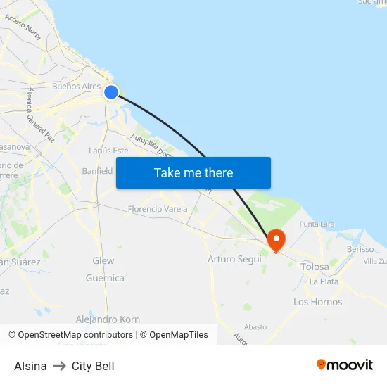 Alsina to City Bell map