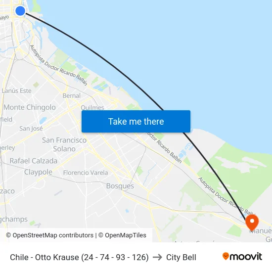 Chile - Otto Krause (24 - 74 - 93 - 126) to City Bell map