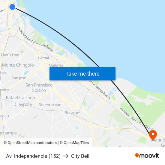 Av. Independencia (152) to City Bell map