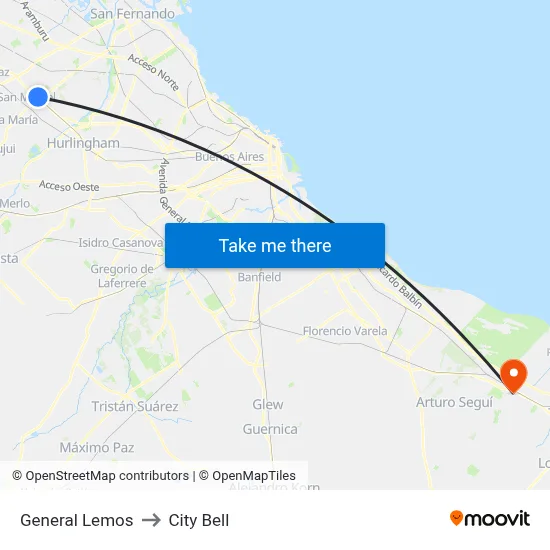 General Lemos to City Bell map