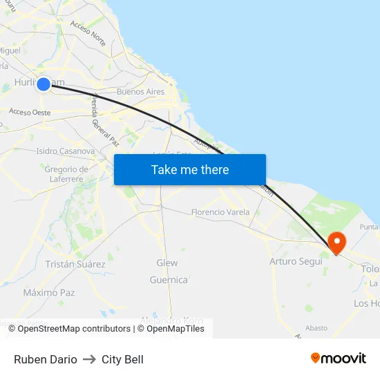 Ruben Dario to City Bell map