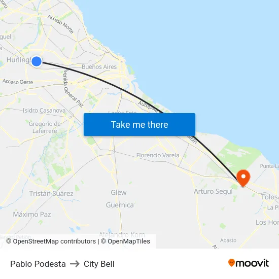 Pablo Podesta to City Bell map