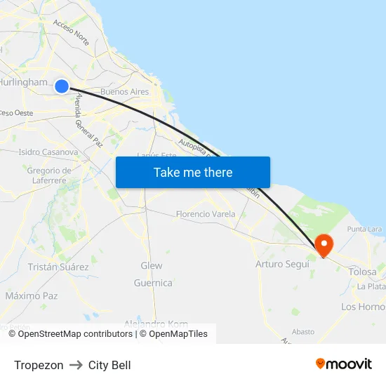 Tropezon to City Bell map
