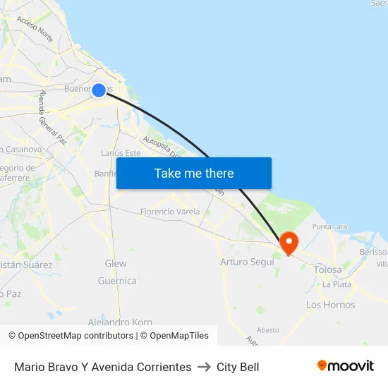 Mario Bravo Y Avenida Corrientes to City Bell map